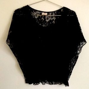 Black floral lace sheer top
